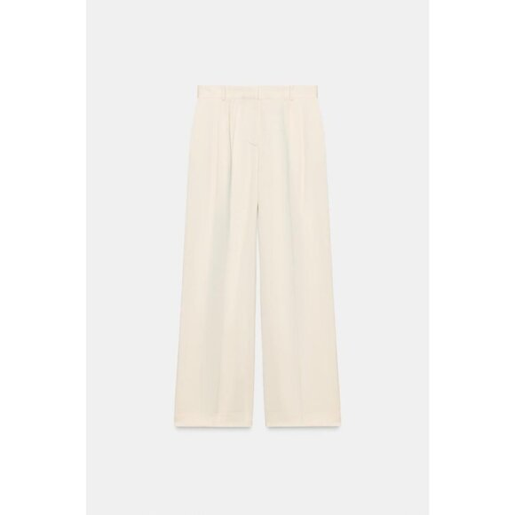 Zara Womens Pants S Ivory Pleated Straight Leg Trousers High Waist 9072/580 NWT - Picture 4 of 16
